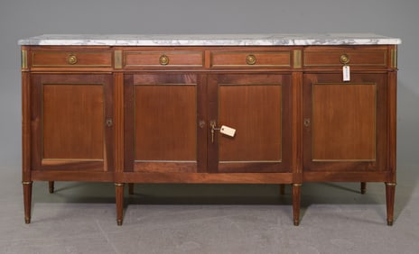 Louis XVI Style White Marble Top Sideboard / Enfilade