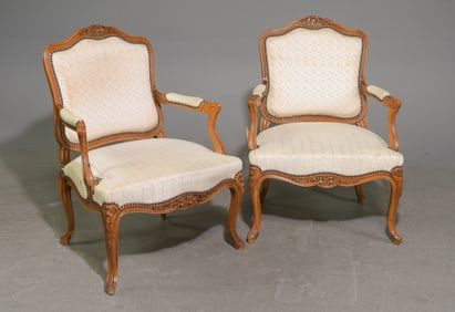 Louis XV Style Pair of Upholstered Arm Chairs