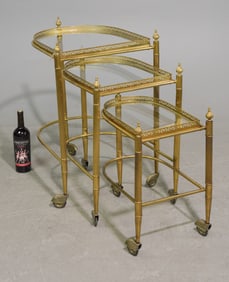 Louis XVI Style Brass & Glass Nesting Trolley
