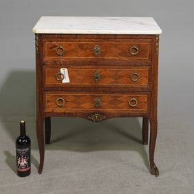French White Marble Top Three Drawer Chest