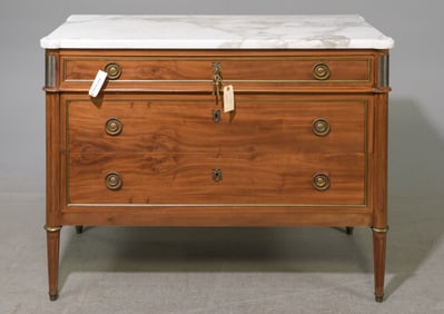 Louis XVI Style White Marble Top Three Drawer Chest
