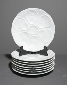 French Set of 8 White De Limoges Scallop Plates