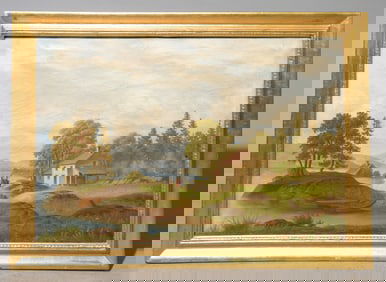 Gold Framed Antique Oil on Canvas Landscape