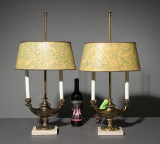 Vintage Pair of Brass & Marble Aladdin Genie Style Lamps