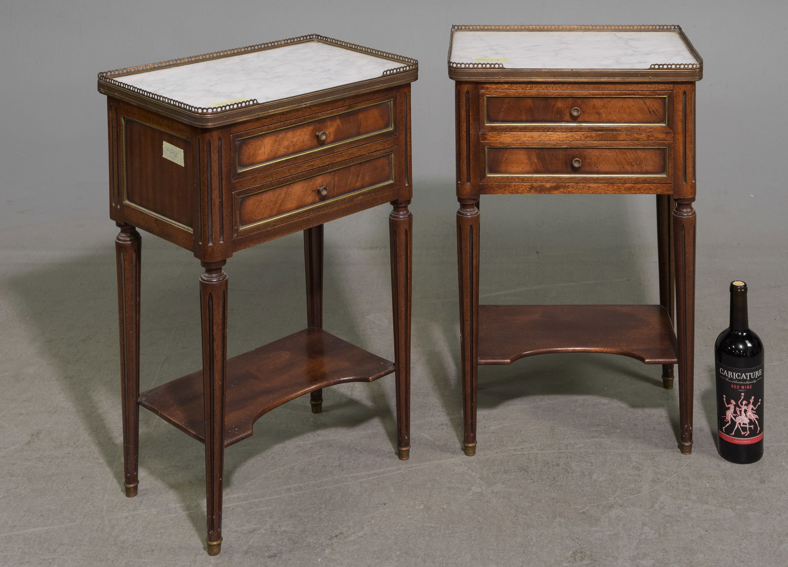 Louis XVI Style Pair of White Marble Top Chests (1 of 4)