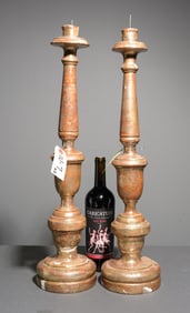 Antique Italian Pair of Polychrome Candlesticks