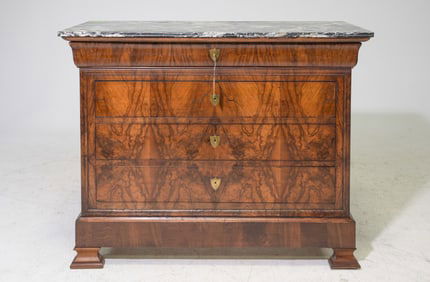 Louis Philippe Marble Top Walnut Four Drawer Chest