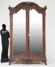 Louis XV Style Walnut Double Mirror Door Armoire