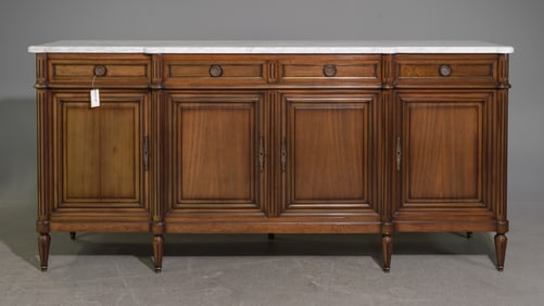Louis XVI Style White Marble Top Sideboard / Enfilade