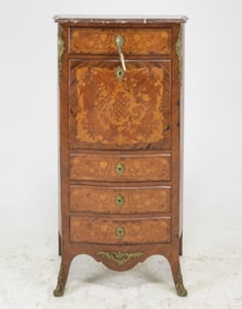 Louis XV Style Marble Top Secretary Abattant