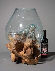 Large Hand Blown Molten Glass & Driftwood Terrarium #2