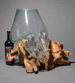 Large Hand Blown Molten Glass & Driftwood Terrarium #3