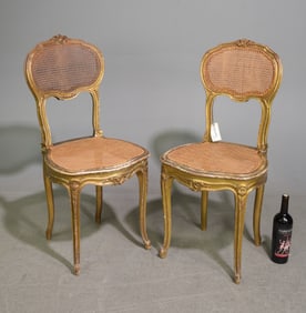 French Louis XV Style Pair of Gold Finished Chairs