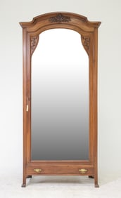 Art Nouveau Style Walnut Mirror Door Robe / Armoire
