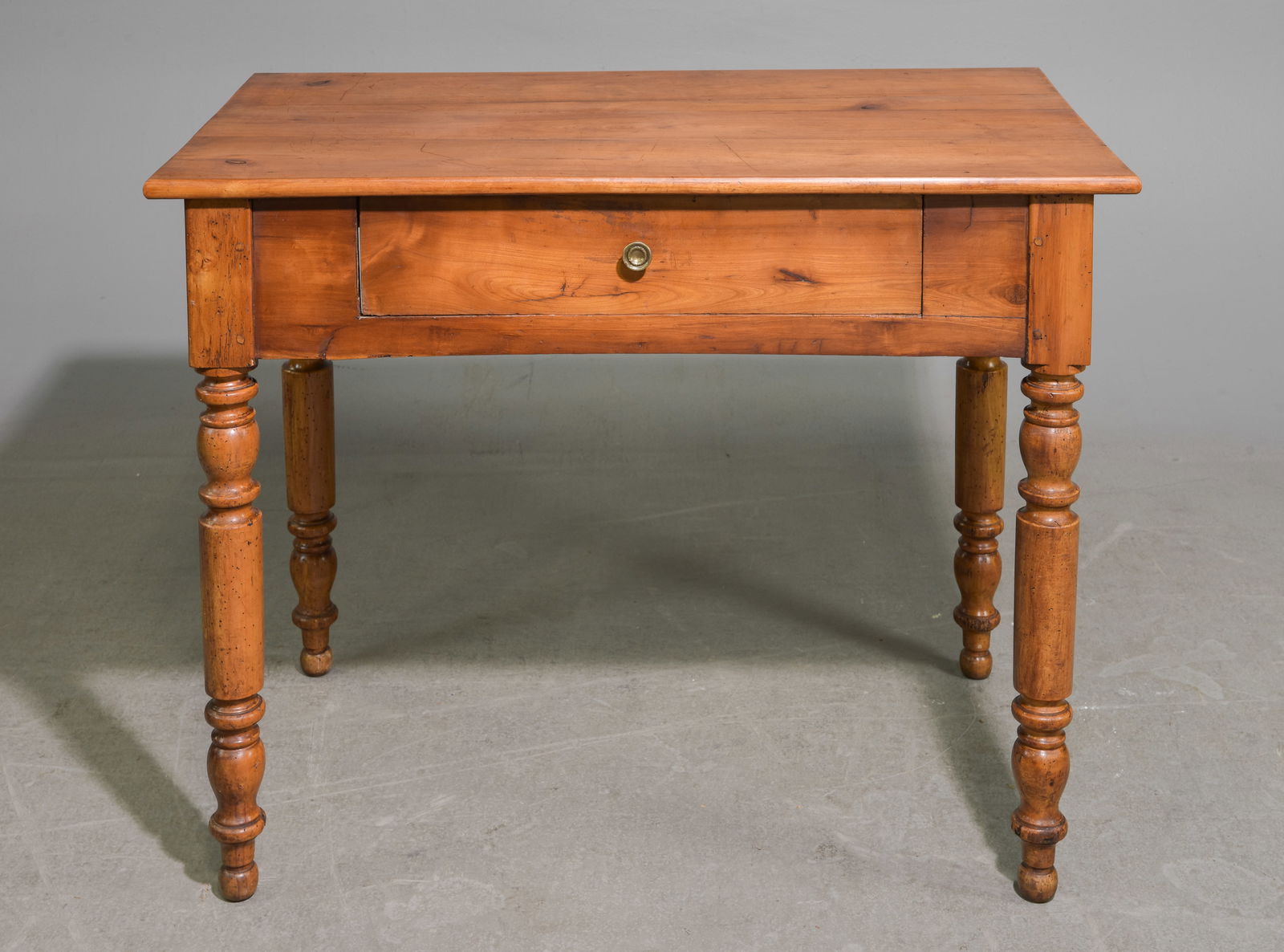 French Rustic Turned Leg Table with Drawer (1 of 6)