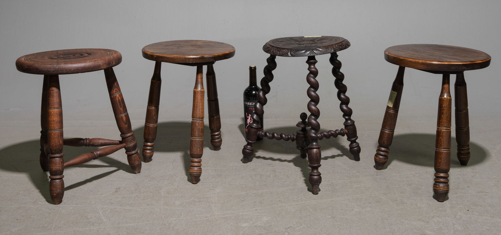 Four Assorted French Three Leg Milk Stools (1 of 6)