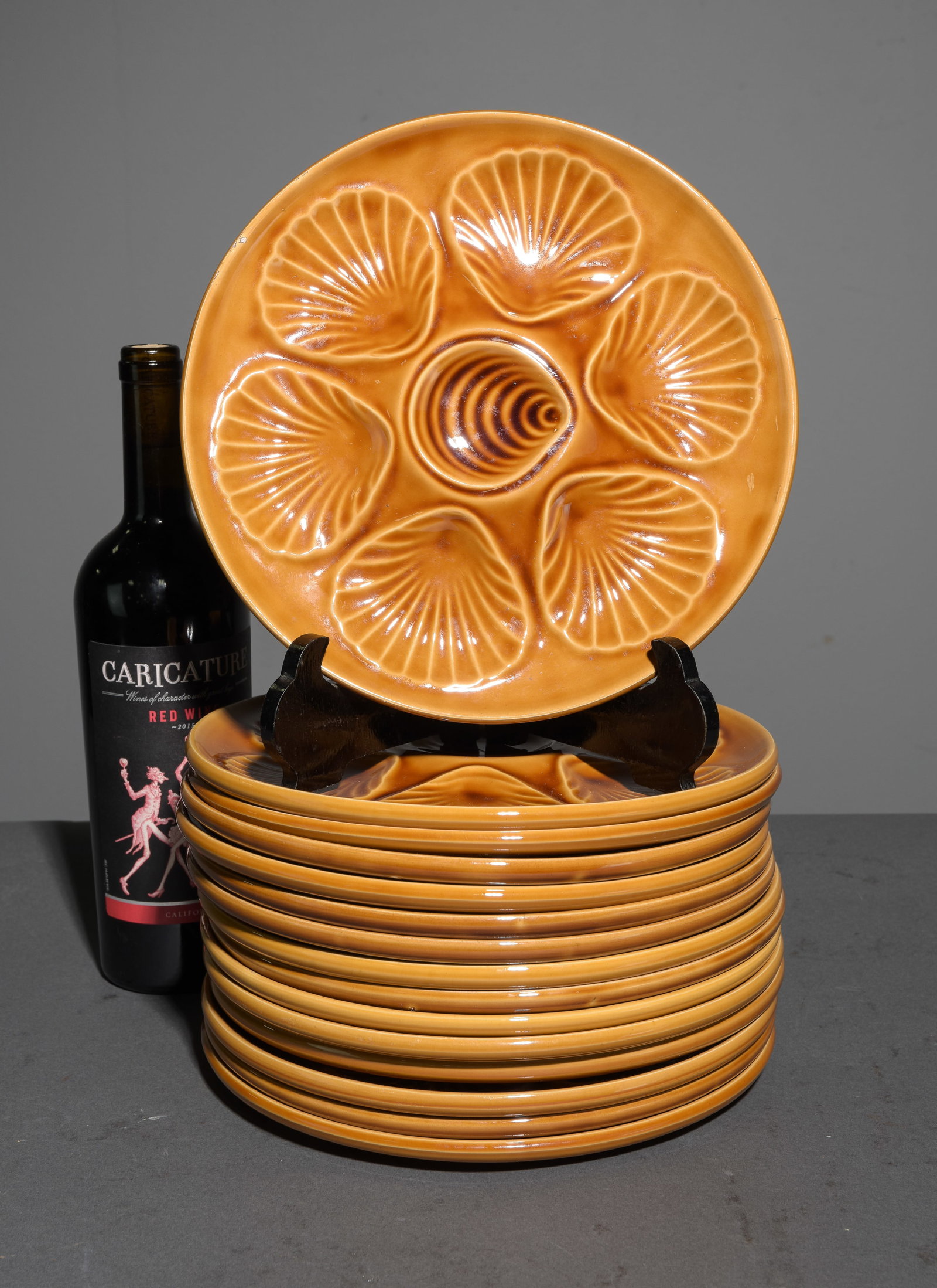 French Set of 15 Brown Glazed Scallop Plates (1 of 3)