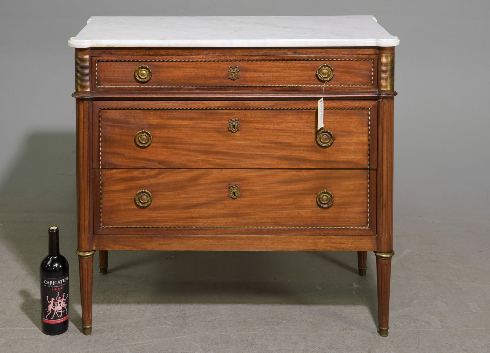 Louis XVI Style White Marble Top Three Drawer Chest (1 of 5)