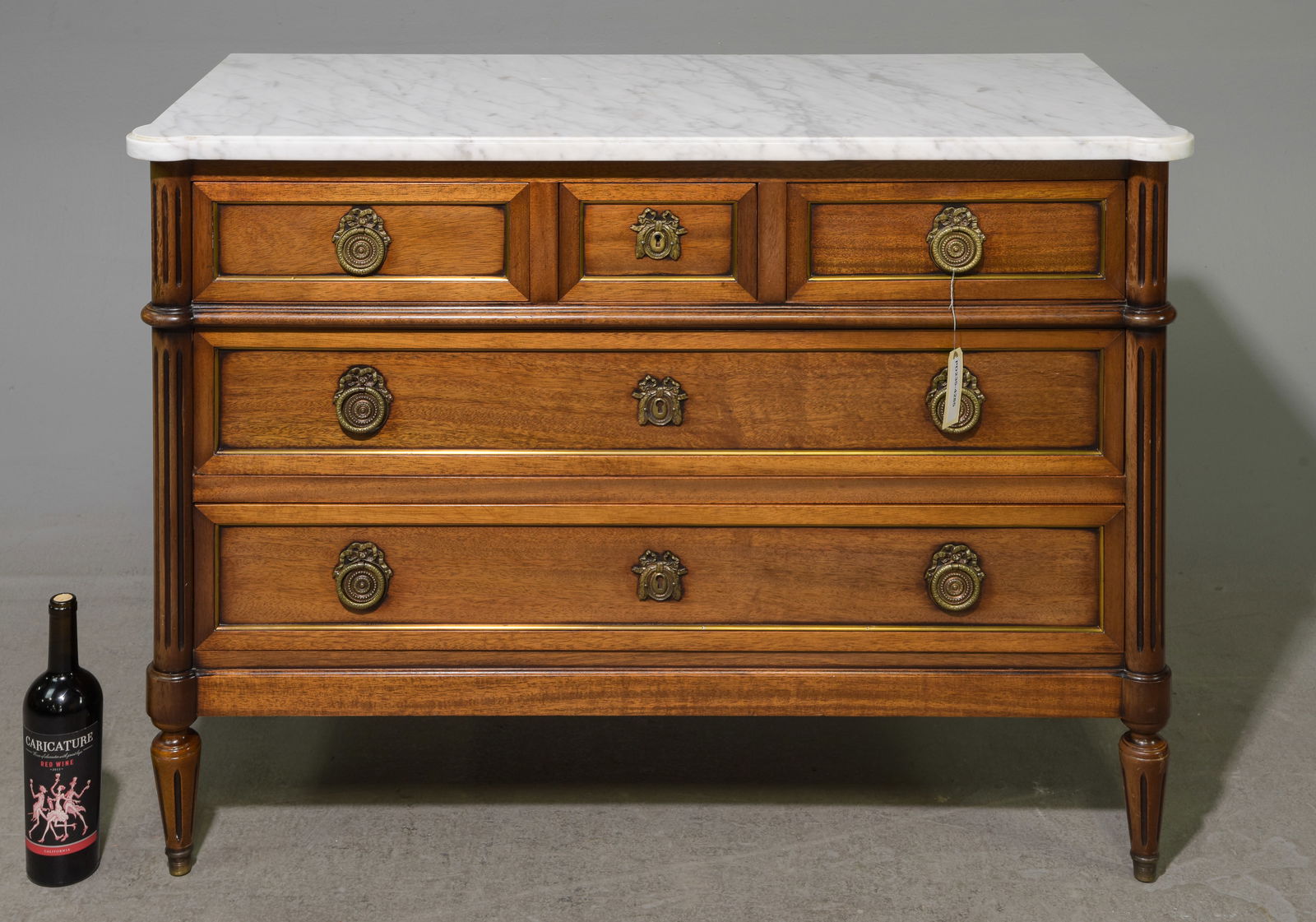 Louis XVI Style White Marble Top Five Drawer Chest (1 of 5)