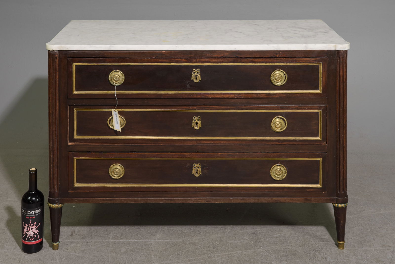Louis XVI Style White Marble Top Three Drawer Chest (1 of 7)