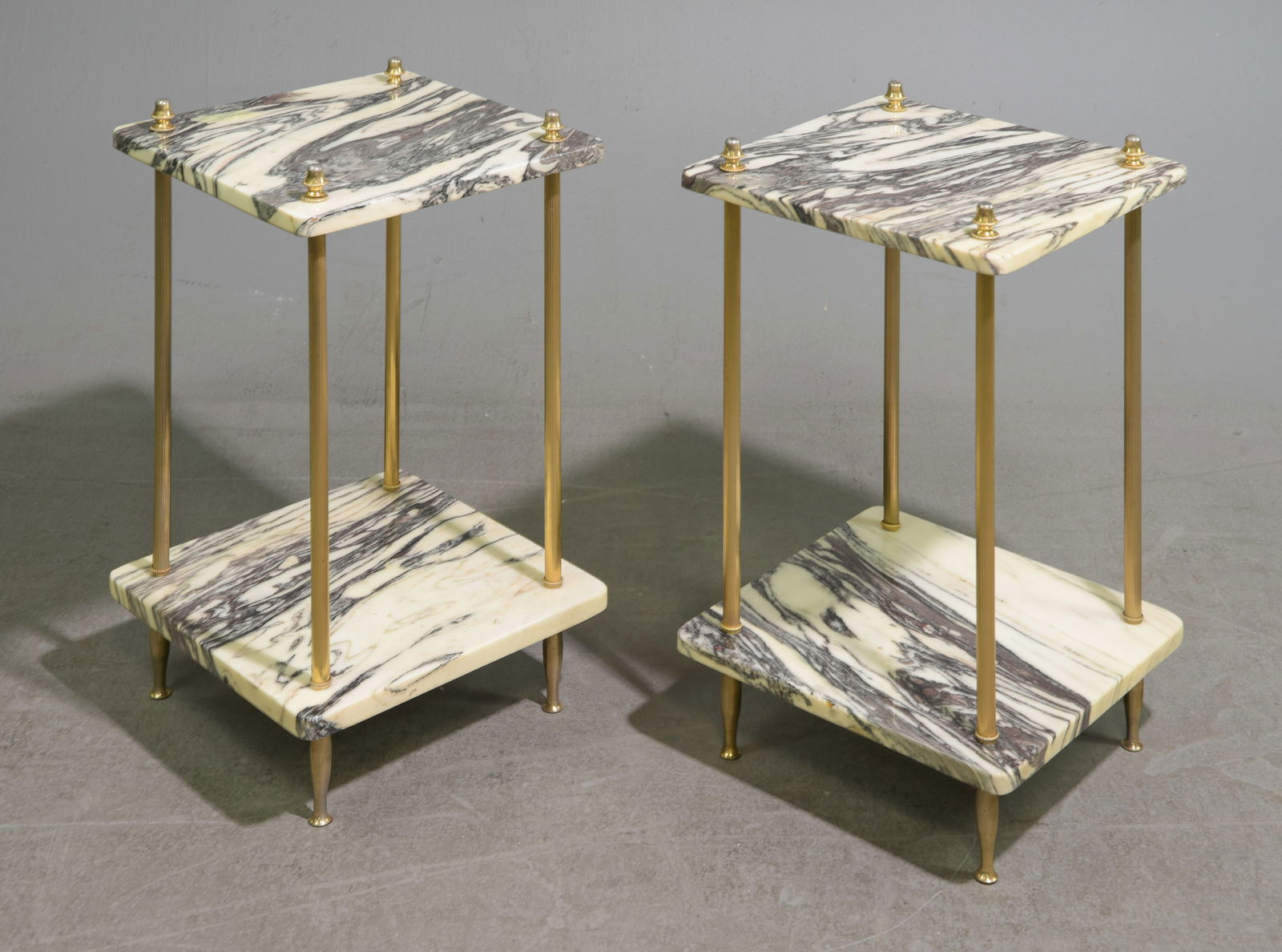 2 French Two Tier Marble & Brass Finished Side Tables (1 of 5)