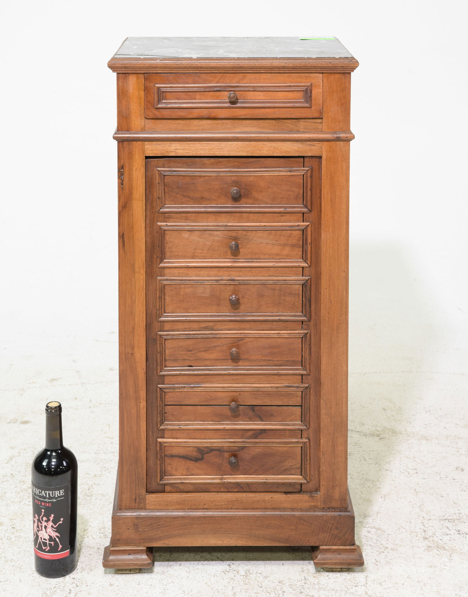 French Grey Inset Marble Top Walnut Nightstand (1 of 7)