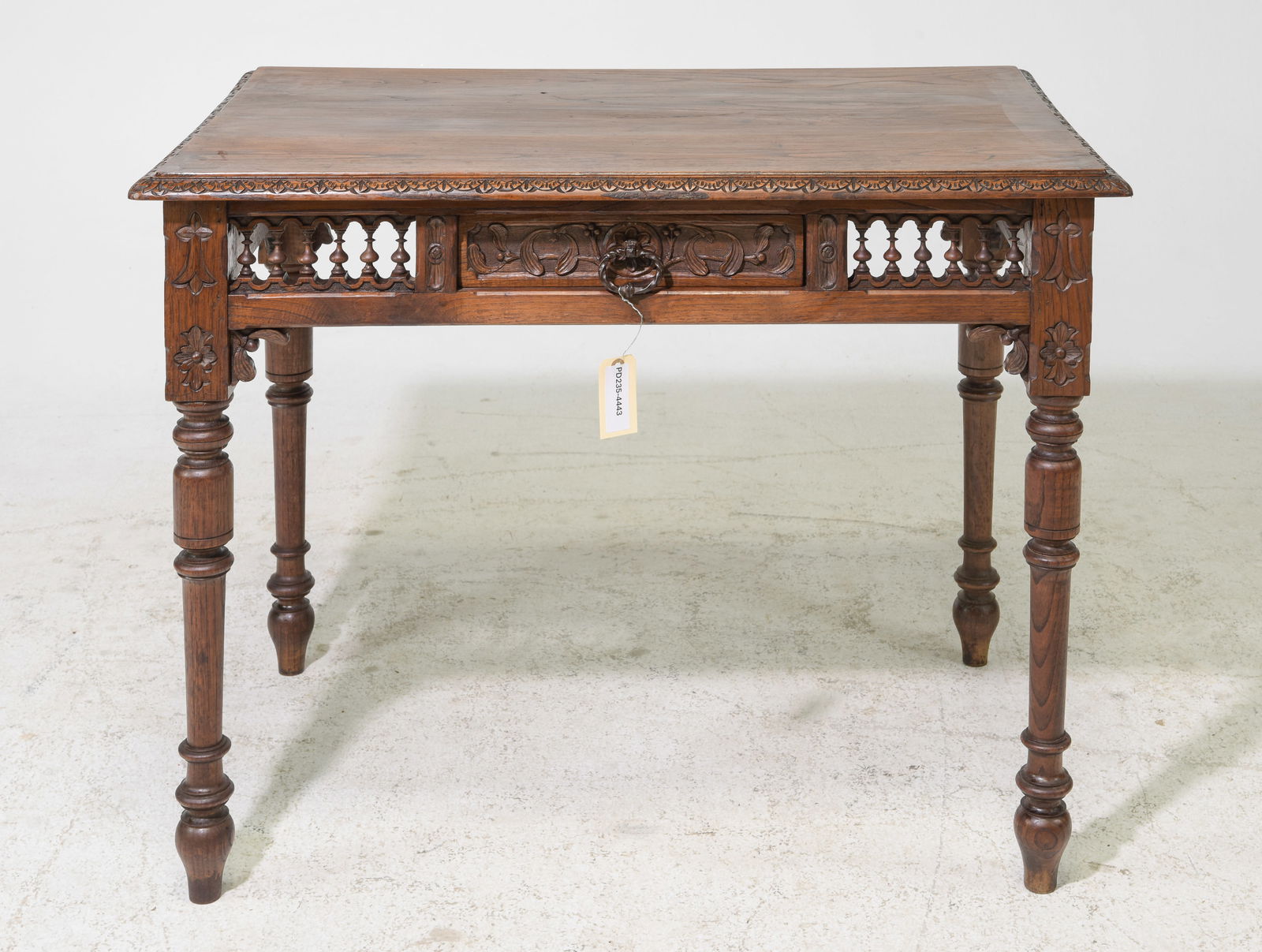 French Breton Style Carved Oak Writing Table (1 of 4)