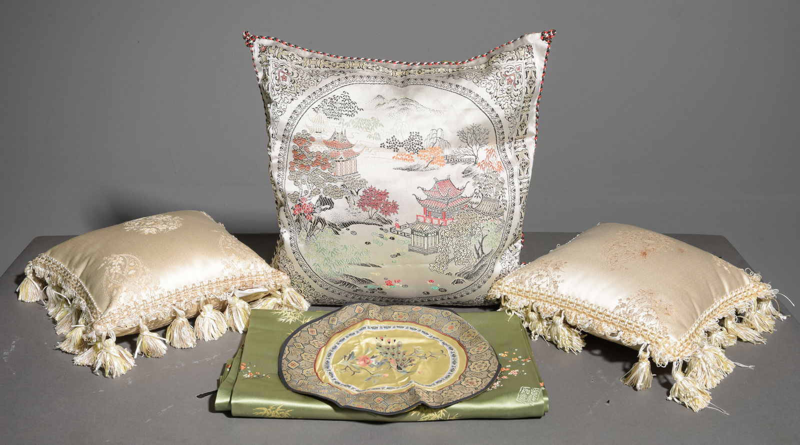 5pcs Assorted Asian Silk Pillows, Table Runner, Etc. (1 of 6)