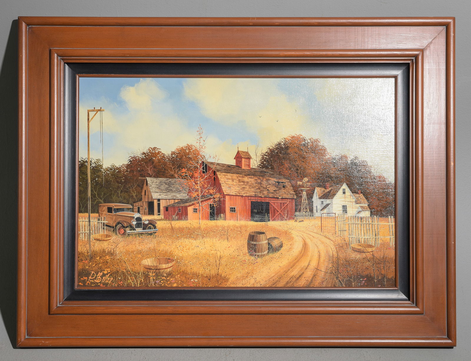 P. Bailey Framed Oil on Canvas Farmstead Landscape (1 of 4)