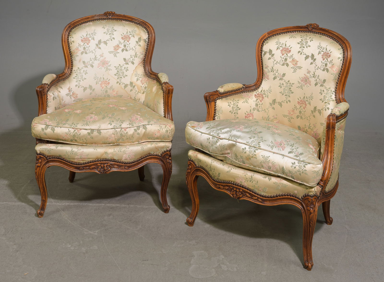Louis XV Style Pair of Walnut Bergere Arm Chairs (1 of 6)