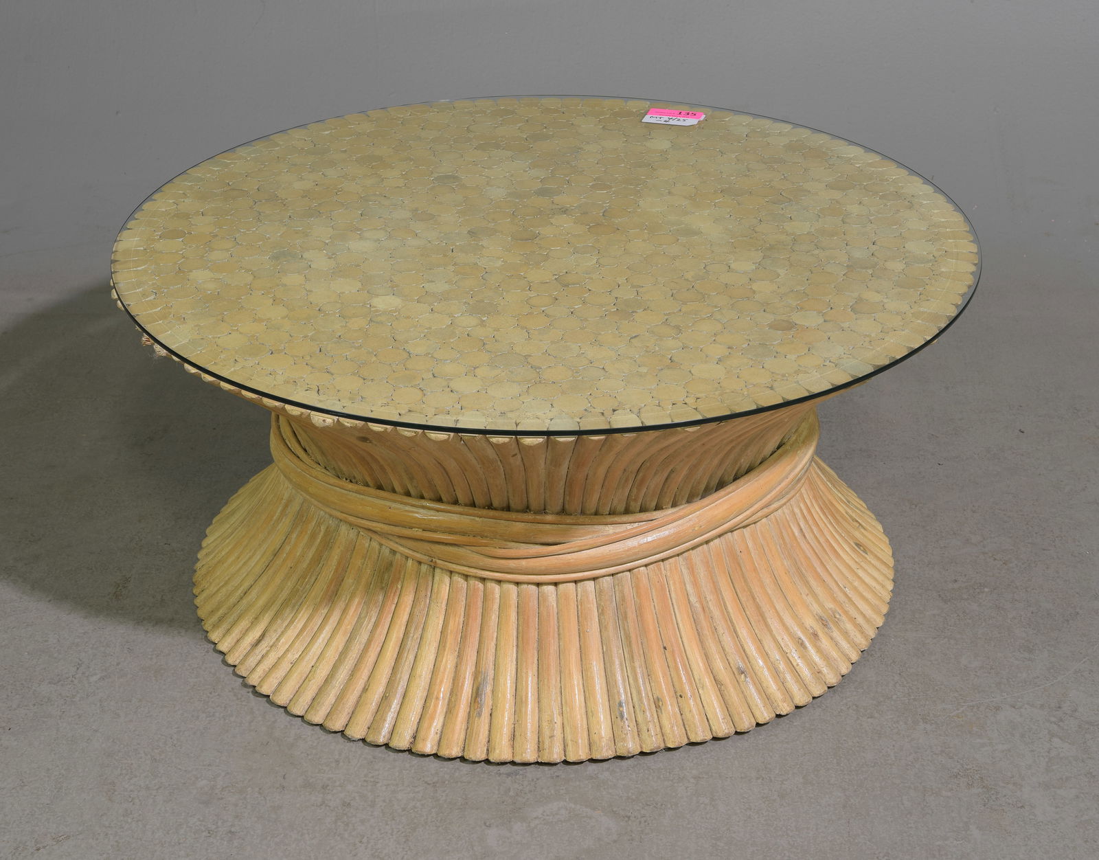 McGuire Circular Corseted Hour Glass Cocktail Table (1 of 4)