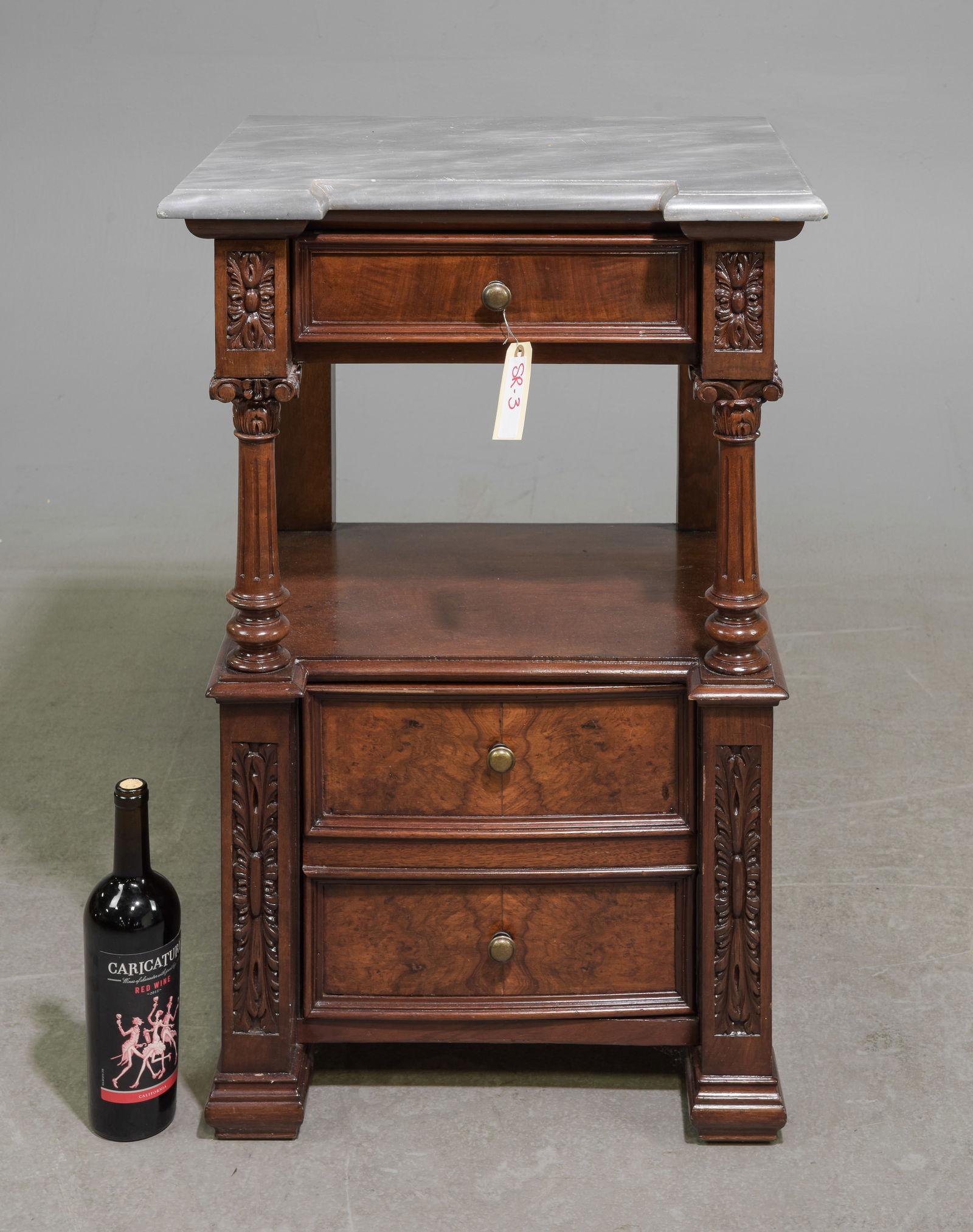 French Style Grey Marble Top Nightstand (1 of 4)