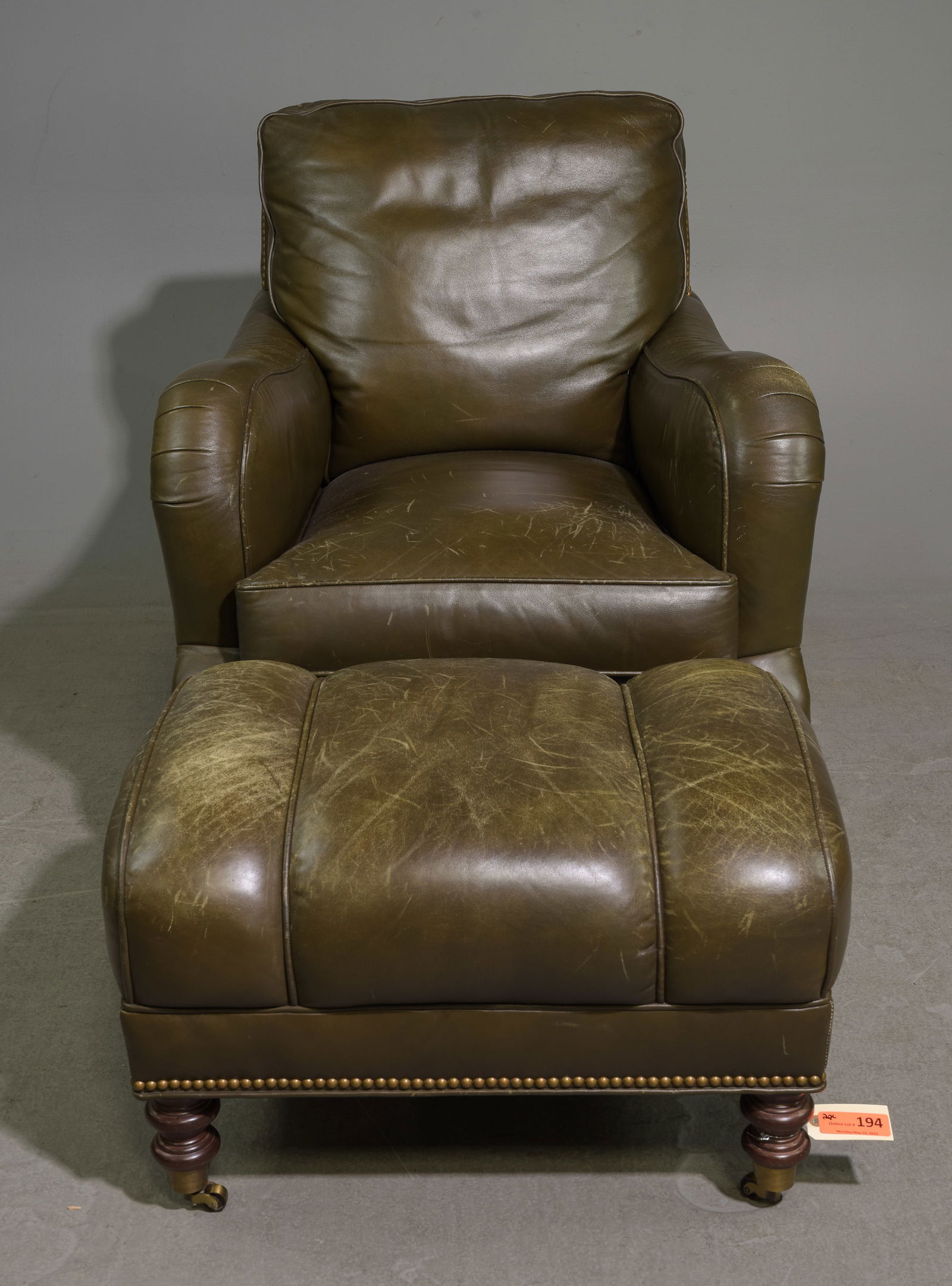 Whittemore-Sherrill Green Leather Chair & Foot Stool (1 of 8)