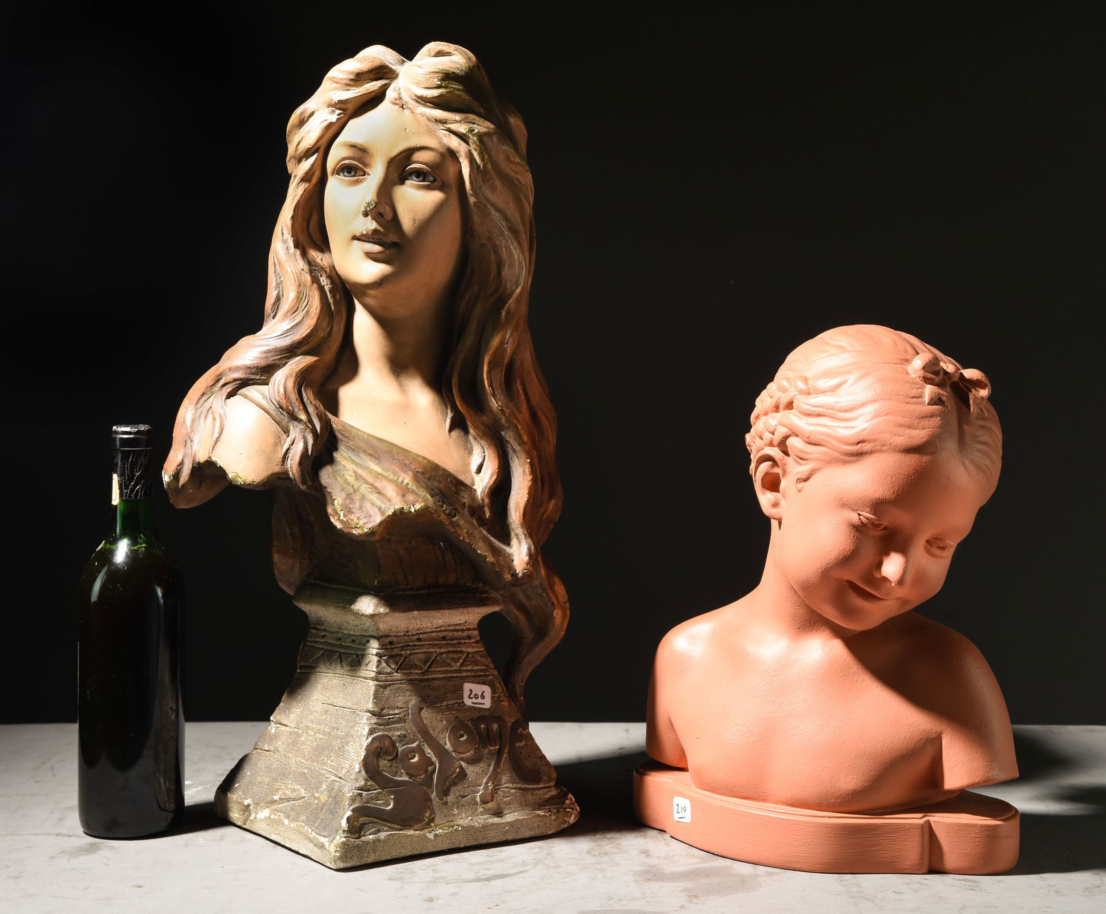 Hand Painted Bust of Woman & Youth Bust (1 of 7)