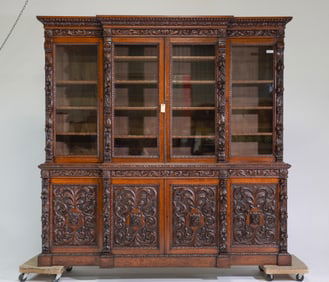 Renaissance Style Finely Carved Oak Bookcase
