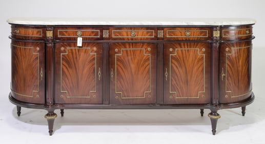 Louis XVI Style White Marble Top Long Curved Sideboard