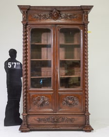 Louis XIII Style Carved Oak French Twist Bookcase