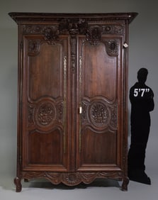 French Carved Double Door Marriage Armoire