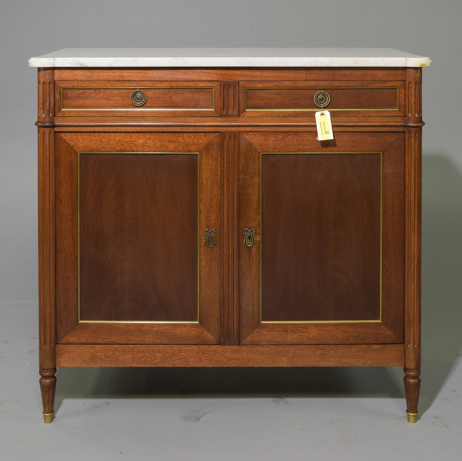 Louis XVI Style White Marble Top Buffet: French Louis XVI Style White Marble Top Buffet c.1940's-50's - 40.5 in tall x 44 x 18.5