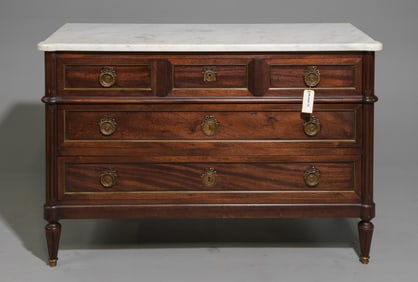 Louis XVI Style White Marble Top Chest #1