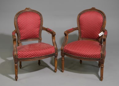 Louis XVI Style Pair of Oak Arm Chairs