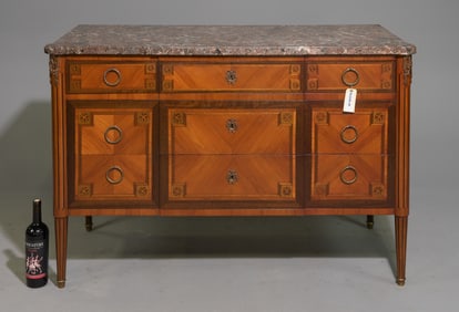 Louis XVI Style Marble Top Large Secretary Chest