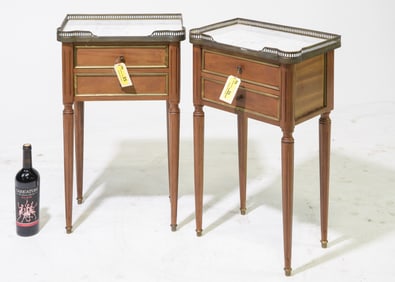 Louis XVI Style White Marble Top Nightstands