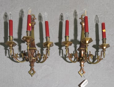 French Pair of Three Arm Sconces