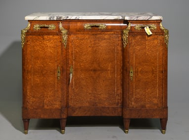 French Burled Marble Top Sideboard / Buffet
