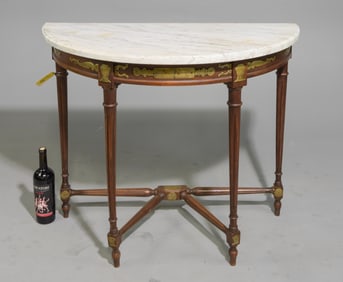 Louis XVI Style White Marble Top Hall Table / Console