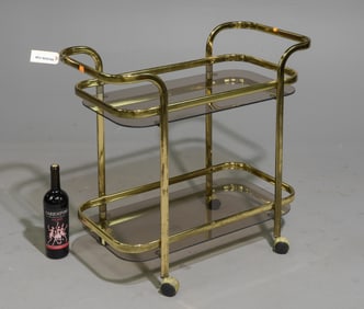 French Brass Finished Two Tier Bar Cart