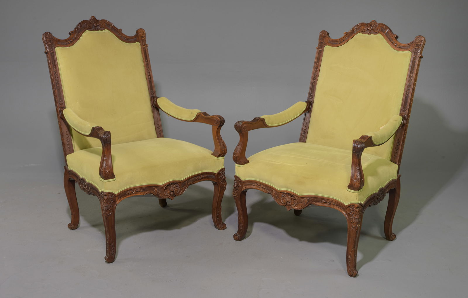 Louis XV Style Pair of Carved Oak Arm Chairs (1 of 6)