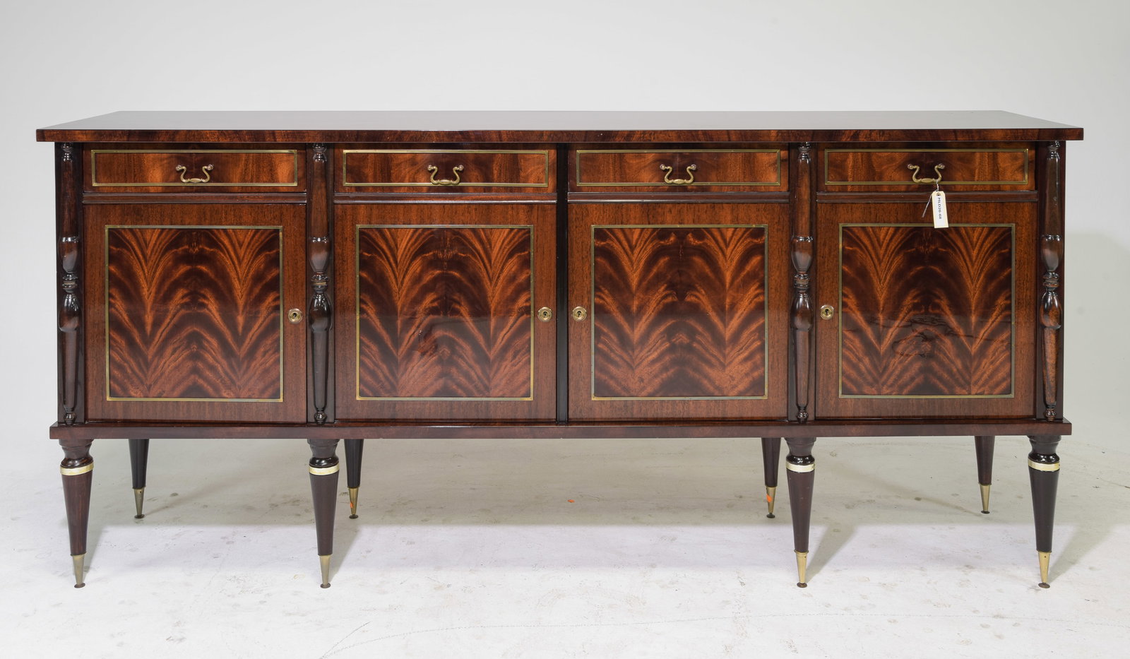 French Mahogany Veneer Four Door Sideboard: French Mahogany Veneer Four Door Sideboard - 41.5 in tall x 91 x 20 - This is 7.6 feet long