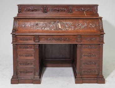 Renaissance Style Carved Oak Desk c.1920's